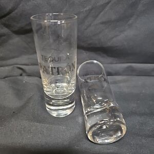 2 Patron Tequila silver lettering clear glass double shot glasses